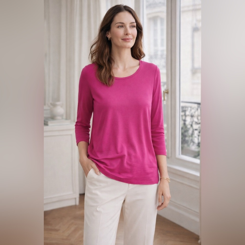 NWT LADIES JM COLLECTION PINK 3/4 SLEEVE SCOOP NECK TUNIC TOP - PXL